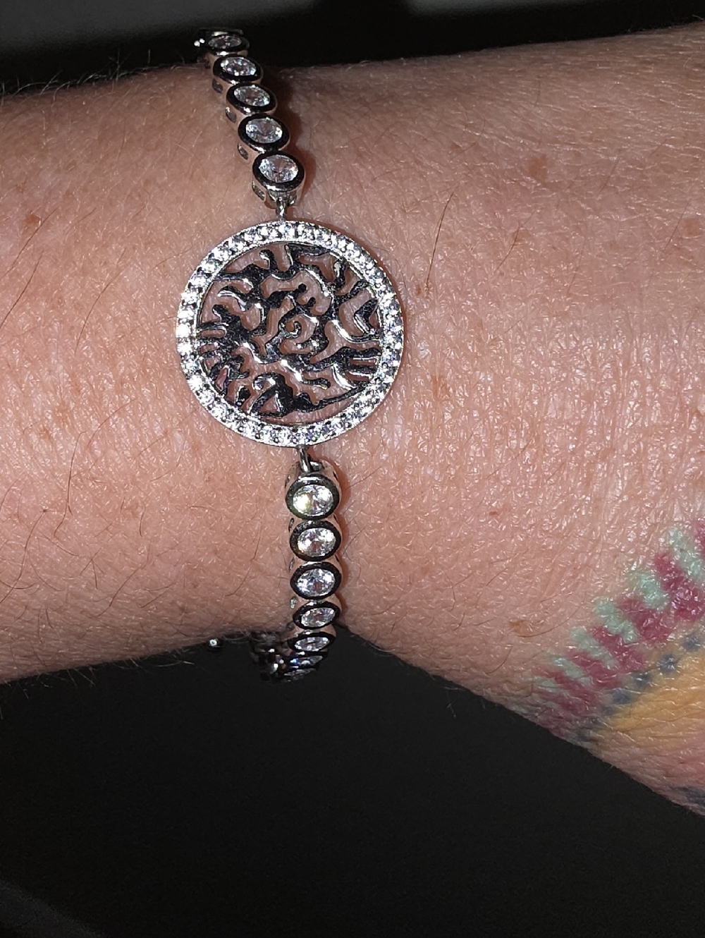 Marina 925 Silver Hebrew Shema Yisrael CZ Bolo Bracelet